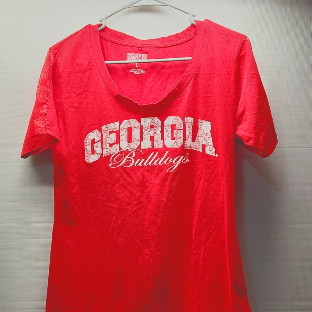 Campus Specialties Womens Georgia Bulldogs Tee w/ Lacey Sleeves E22